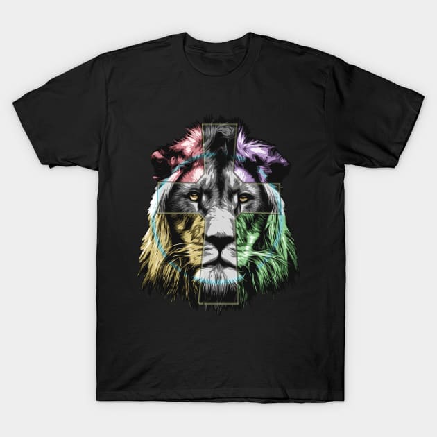 Colorful Lion Cross - high-quality vector graphic lion- lion head T-Shirt by RamoryPrintArt